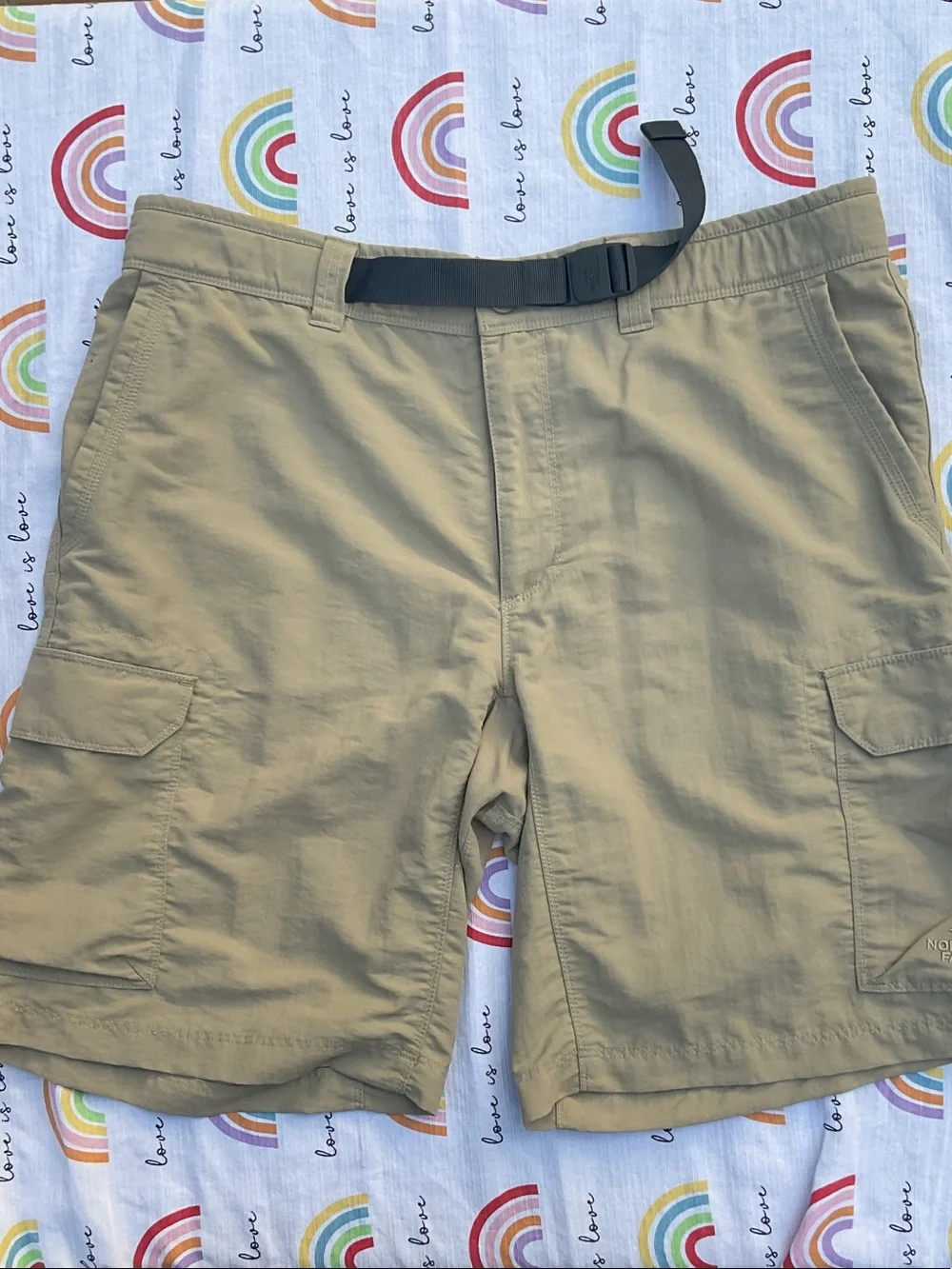 Love Men's Tan Cargo Shorts with Integrated Belt